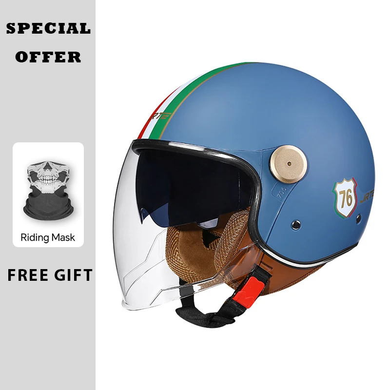 

Open Face Motorcycle Helmets Retro Vintage Moto Jet Helmet Men Women Long Dark Lens DOT Unisex 3/4 Half Helm Cascos Para Motos