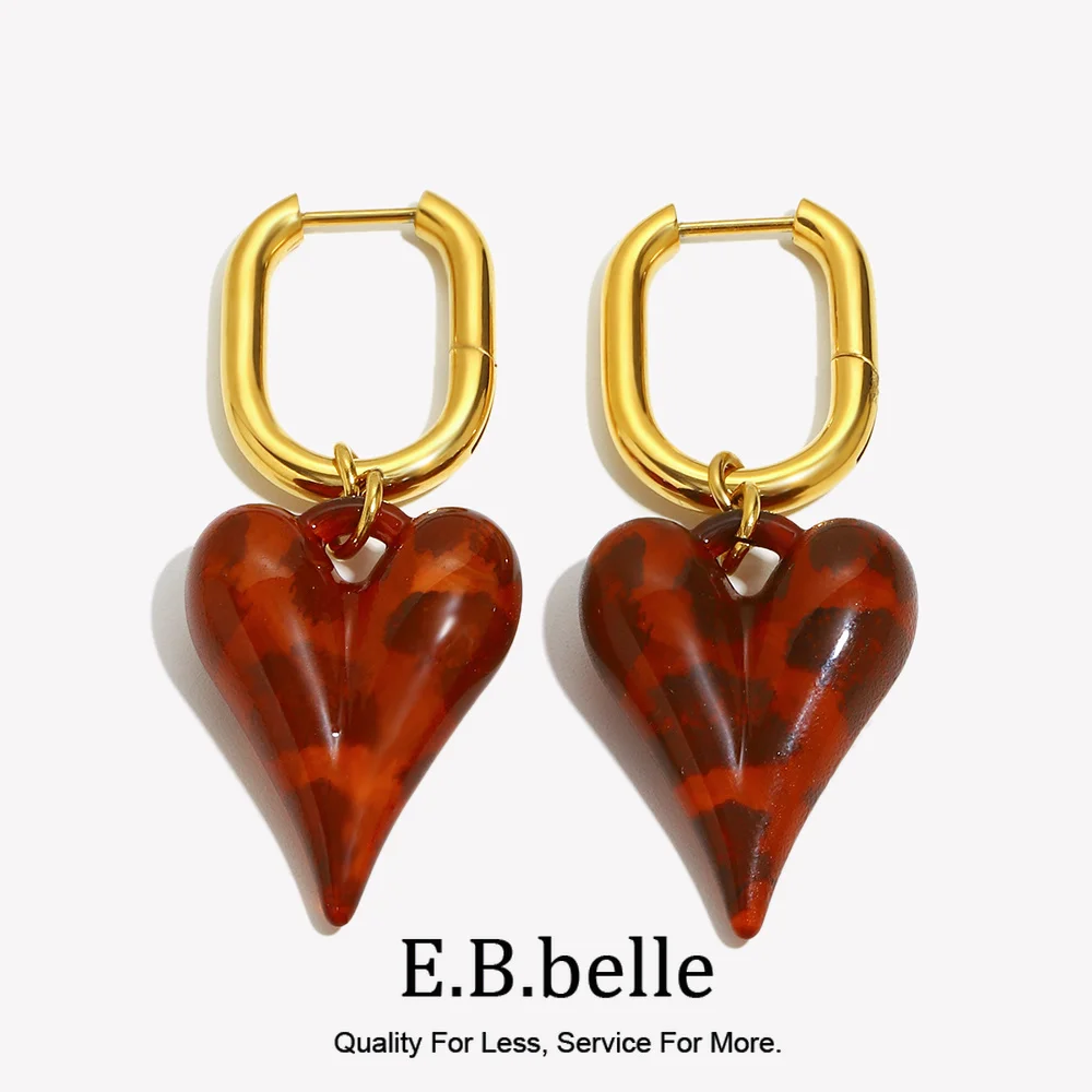 E.B.belle Stainless Steel Vintage Style Red Heart Shaped Hoop Earring Tarnish Free Hypoallergenic Jewelry For Women