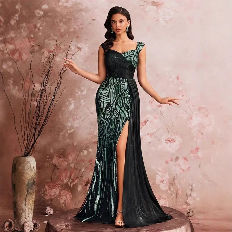 فستان سهرة رسمي من Ele Sequin مع حورية البحر المرنة Sle سبليت للولائم ألياف البوليستر 95% أخرى 5%
