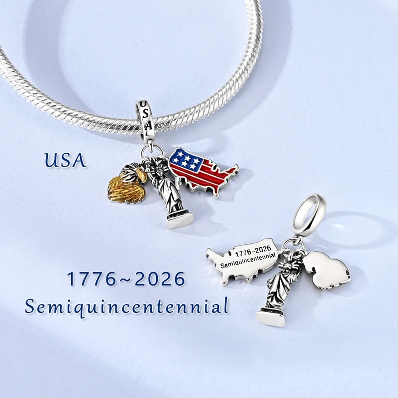 

925 Sterling Silver Charms Bead CZ Zirconium Statue of Liberty Flag Dangle Fit Original Bracelet DIY Women Jewelry Gift