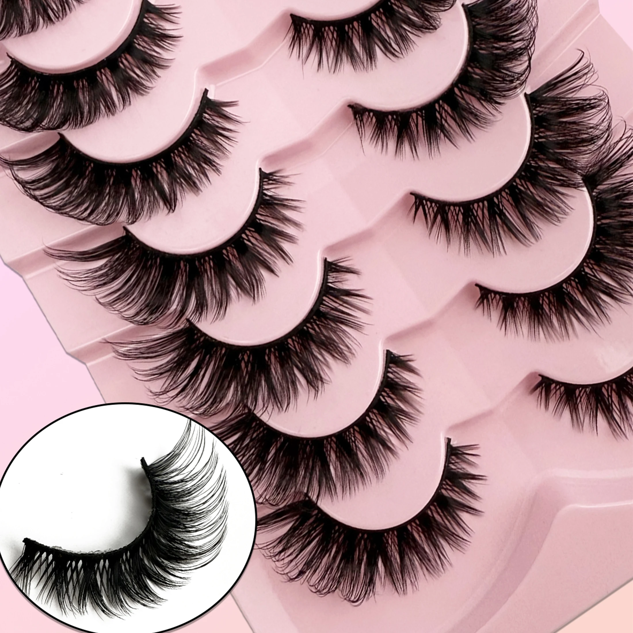 7 Pairs Wet Manga Faux Mink Lashes Wispy Fluffy Long Curly False Eyelashes for Daily Party Eye Makeup