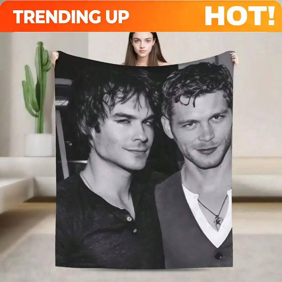 Customize Damon Salvatore TV Series Warm Soft Blankets Plush Throw Blanket Bedroom Flannel Bedspread Sofa Bed Cover.Jpg
