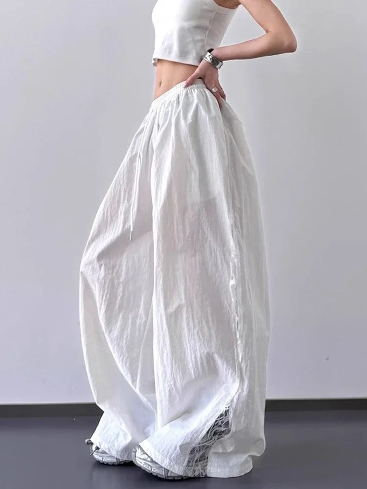 Zoki Lace Patchwork Wide Leg Pants Women Oversize Streetwear High Waist Vintage Trousers Korean Casual Summer Sweet Retro Pants