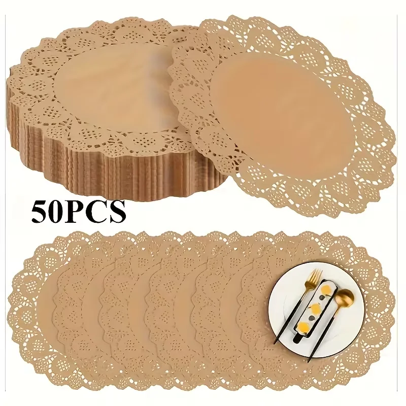 50Pcs Kraft Paper Disposable Placemats Baking Dessert Frying Paper Pad Wedding Birthday Party Christmas Decor Supplies Table Mat