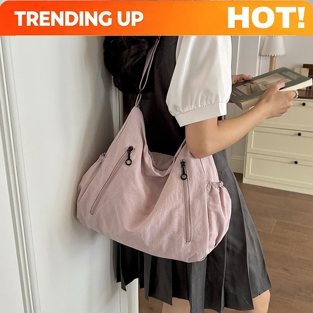 Simple Pleated Large Capacity Hobo Bag for Women, Lightweight and Multi-Pocket Commuting Shoulder Bag, New Casual Bag
