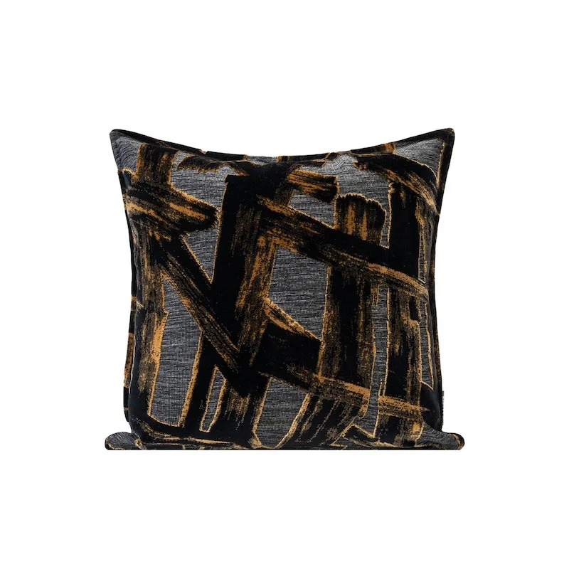 Luxury Black Gold Abstract Throw Pillow Cover Modern Brush Stroke Velvet Cushion Case High Grade Cut Velvet Pillow For Sofa