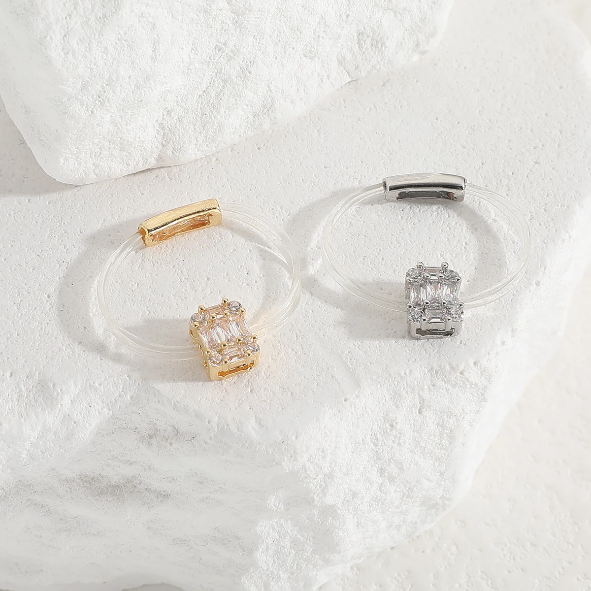 New Hot Sell Sweet Trendy Women's Ring Fashion Invisible Transparent Rope Square Zircon Rings Jewelry for Woman Lady Accessory