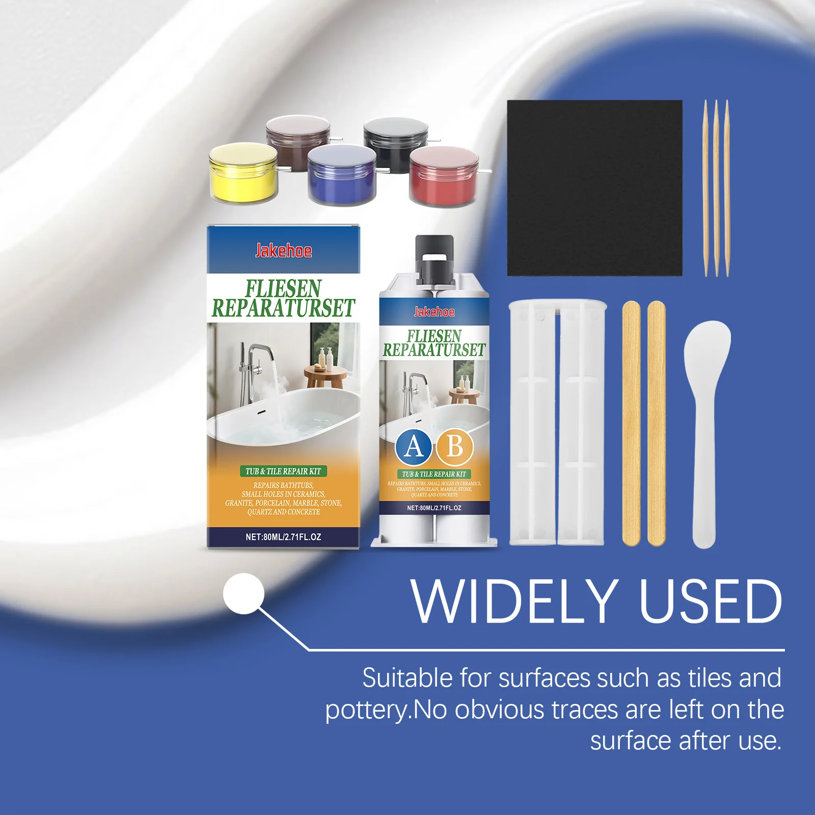 A+B Epoxid-Putty-Porzellan-Reparaturset, Reparaturpaste für Keramik- und Fliesenriss für Badewanne, Waschbecken, Wand- und Duschfüller für Chips, Risse – Detail 3