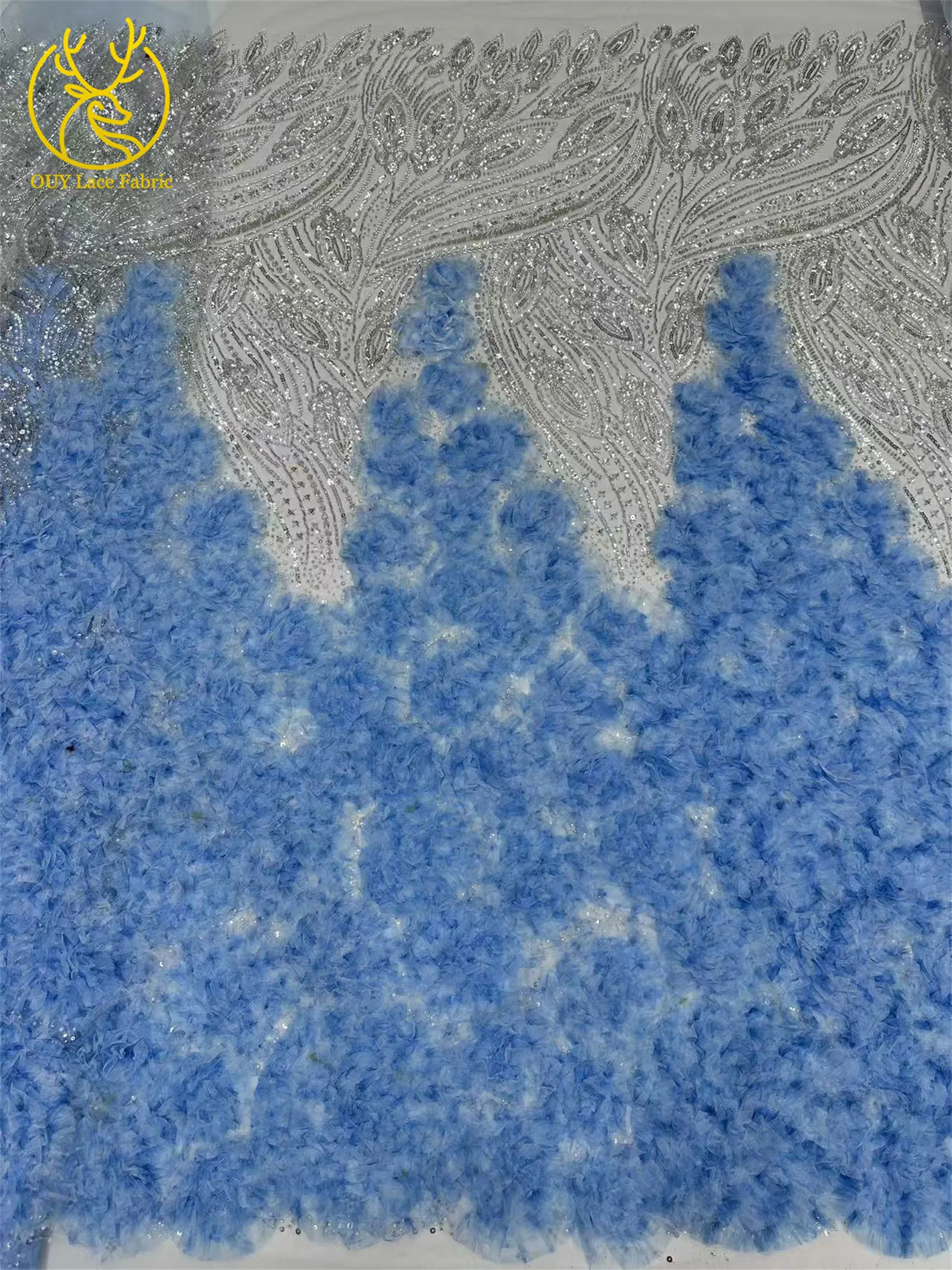 3D-grüner französischer Pailletten-Spitzenstoff mit Blumenmuster, 2026, hochwertiger afrikanischer Perlen-Spitzenstoff, ideal für Partykleider und Hochzeitskleider – Detail 14