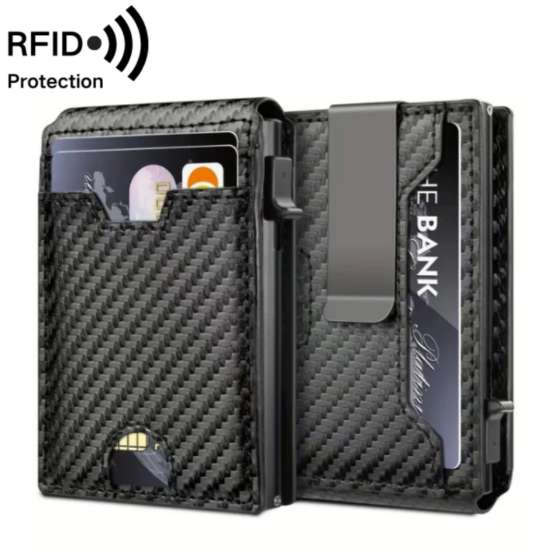Minimalist Wallet for Men,Slim RFID Blocking Bifold Wallet Credit Card Holder Aluminum Pop-Up Card Case with Money Clip 