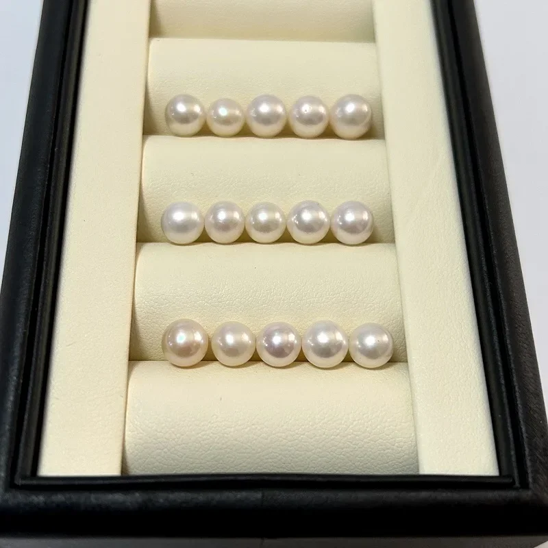 5pcs 7-8mm White Pearls Round Luster Pearl Loose Peal for Fine Women Girls Jewelry Making DIY Earrings