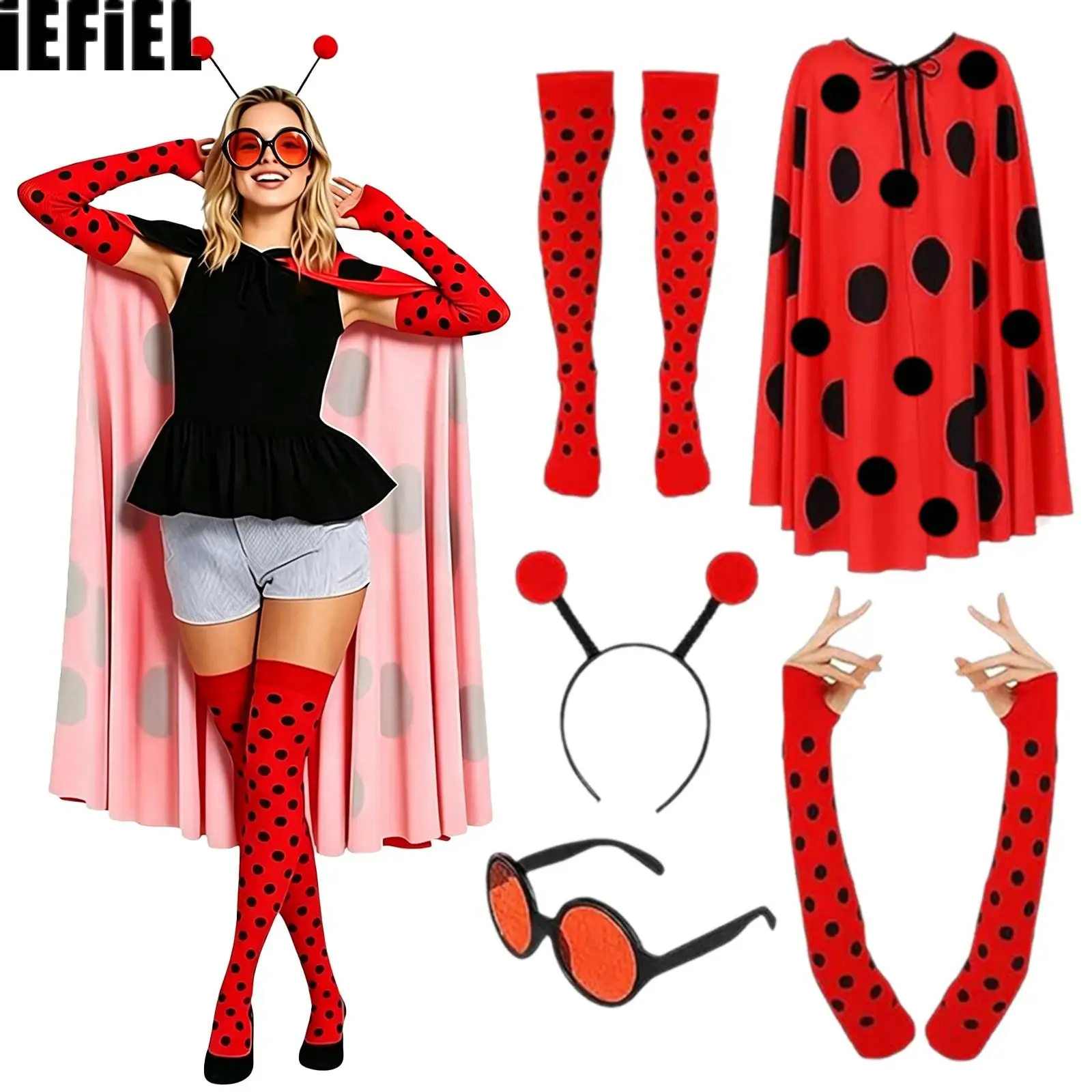 Faux Beetle Style Costume Set Adjustable Cloak Headband with Sunglasses Gloves And Stockings for Halloween Cosplay Party