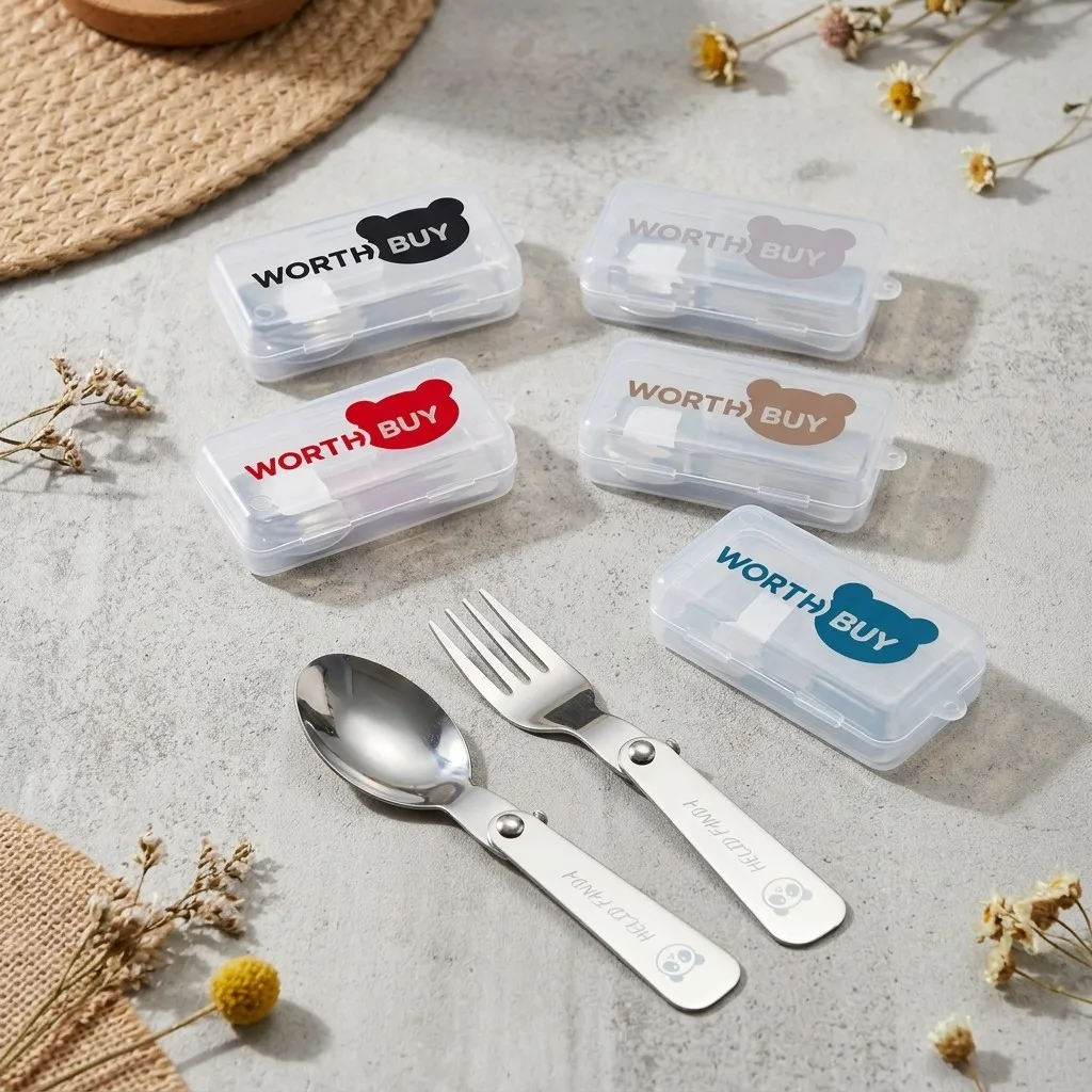 3Pcs/Set Portable Folding Fork Spoon With Box 304 Stainless Steel Cutlery Set Mini Cute Tableware Set Suitable for Kids Students