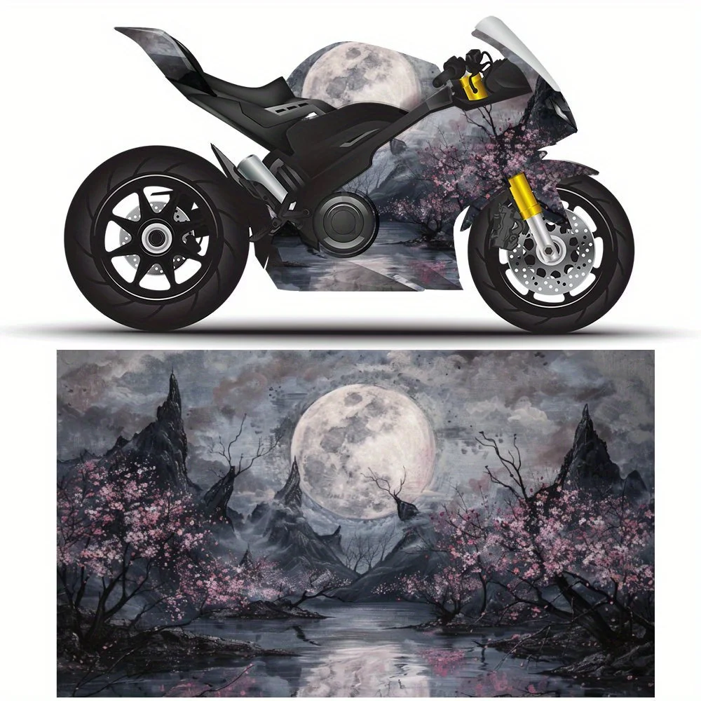 

Enigmatic Cherry - Blossom Moonlit Scenery Motorcycle Vinyl Wraps, Waterproof Self-adhesive Motorcycle Vinyl Wraps, Surface Prot