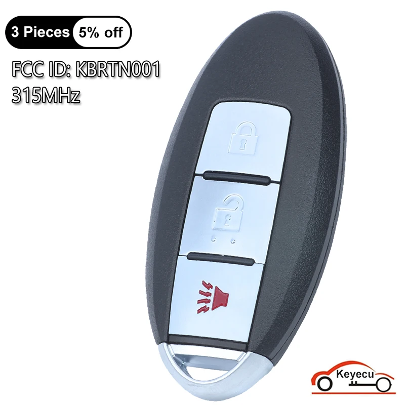 

KEYECU FCC: KBRTN001 315MHz For Nissan Murano 2005 2006 2007 Proximity Smart Remote 3 Buttons P/N: 285E3-CB80D Key Fob