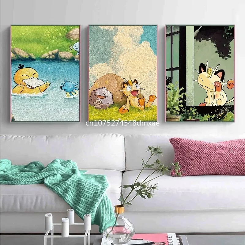 Canvas Japanese Anime Peripheral Pokemon Wall Art Stickers and  HD  Posters Room Bedroom Decoration Children's Gift Picture