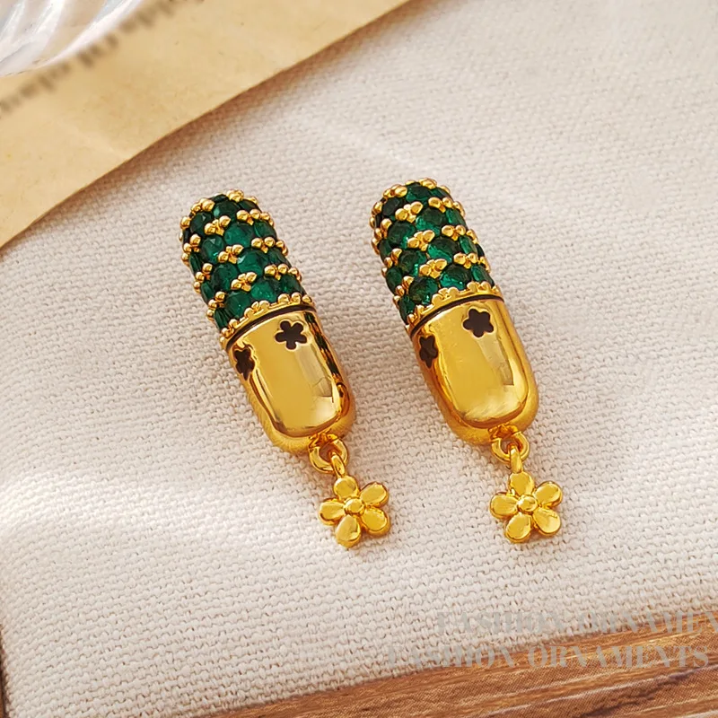 Fashion Jewelry Luxury Temperament Green Color Glass Earrings For Women Female Gifts Ear Accessories