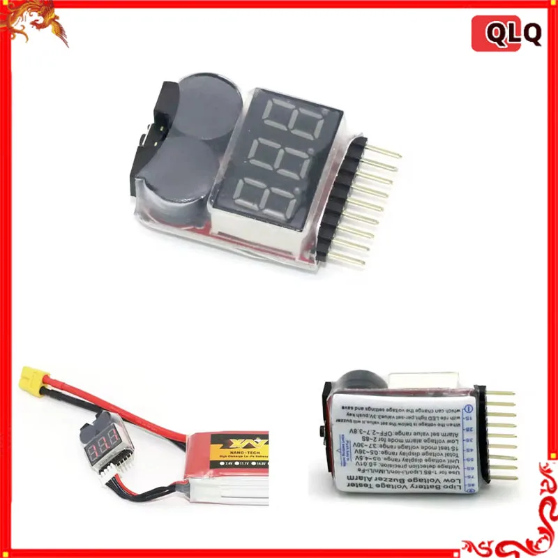 Lipo Battery Voltage Tester volt meter monitor buzzer Alarm 1-8s 3.7V-22.2V For Rc Lipo Battery Models