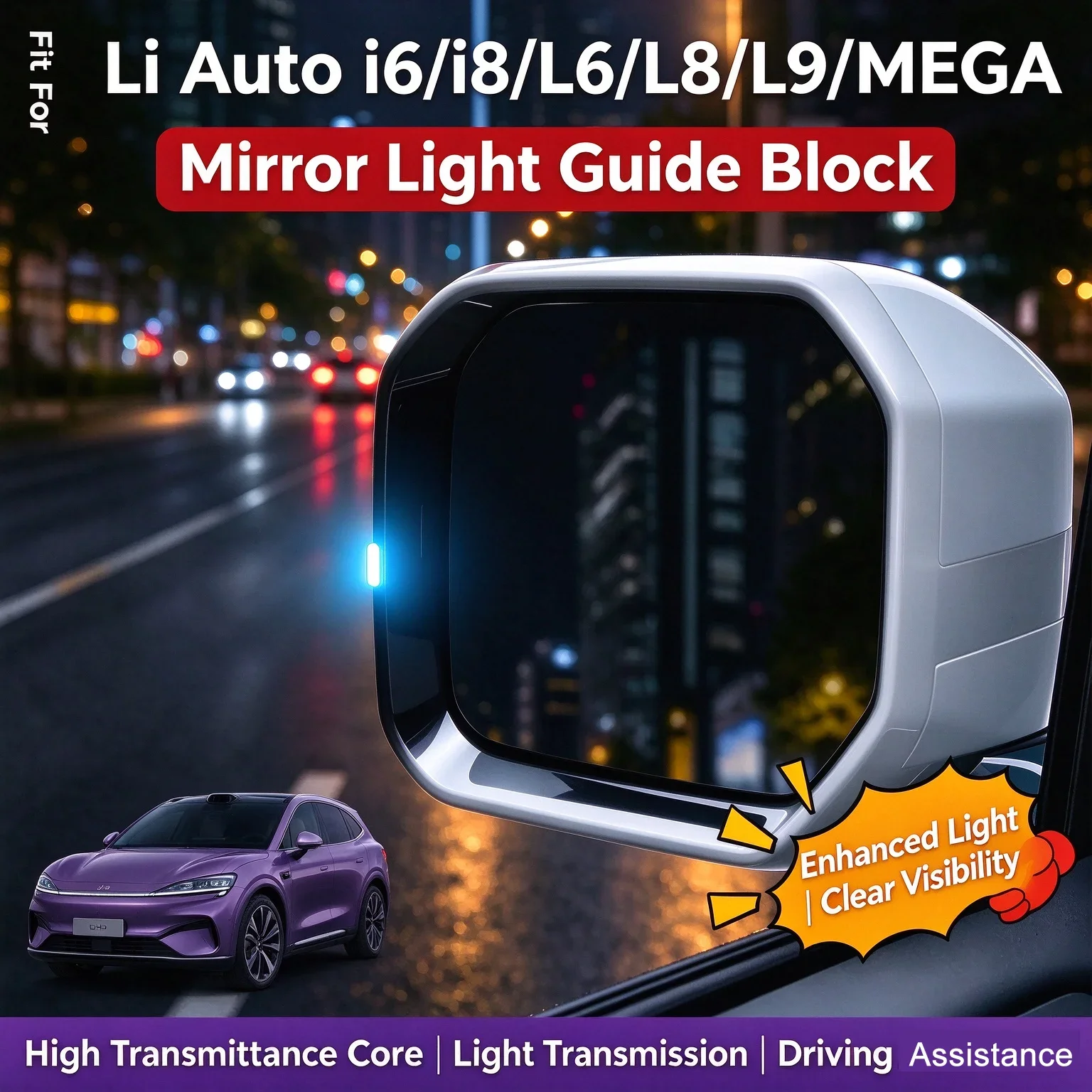 Rearview Mirror Small Blue/Yellow Light Guide Block for Li Autoi6/i8/L6/L8/L9/MEGA  Intelligent Driving Assist Steering Light