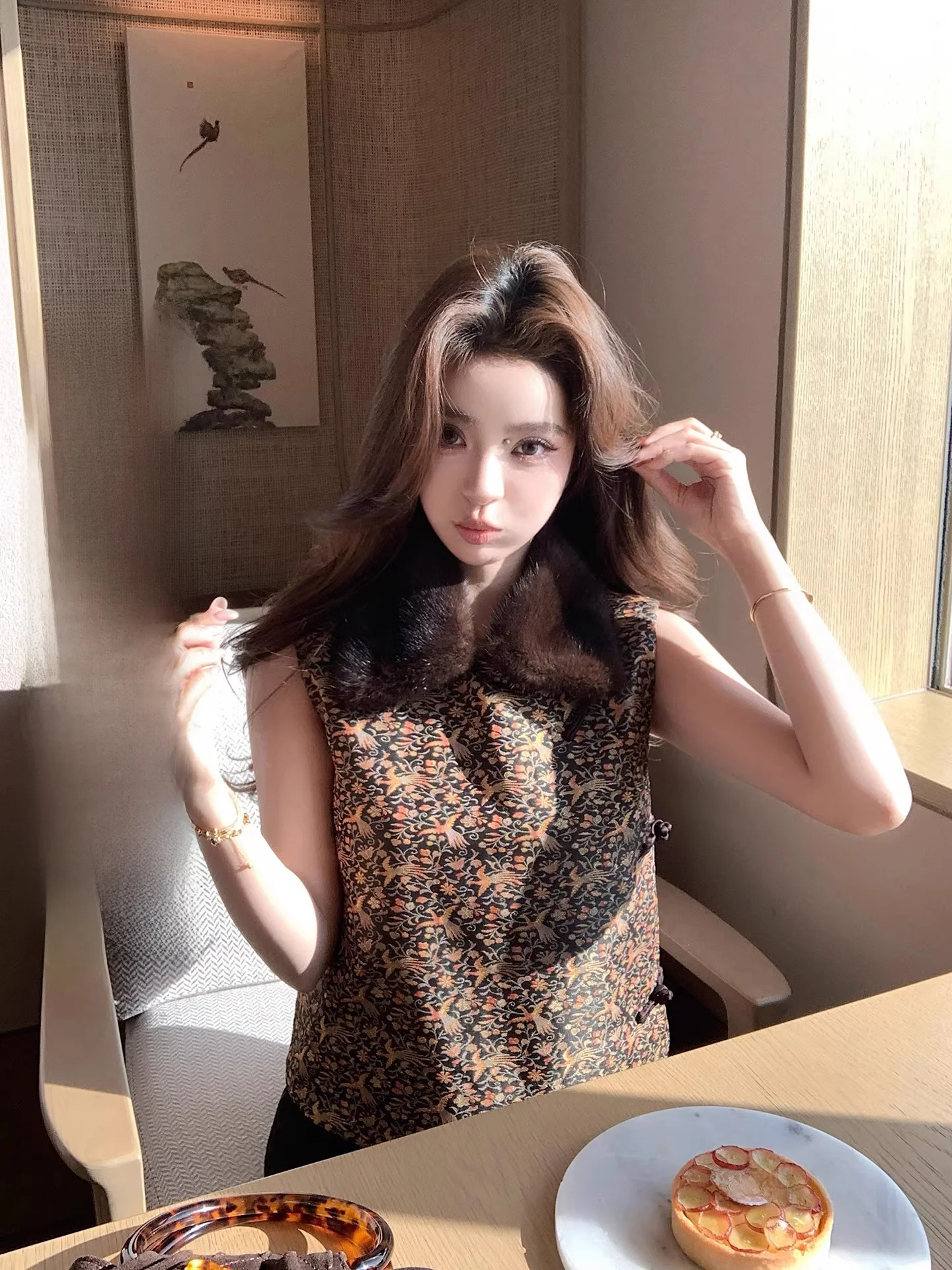 

Пуховик Lilylikes Crane Bearing Spring New Year's Robe Early Spring National Sle Vest White Du down Fur Collar Chinese Sle...