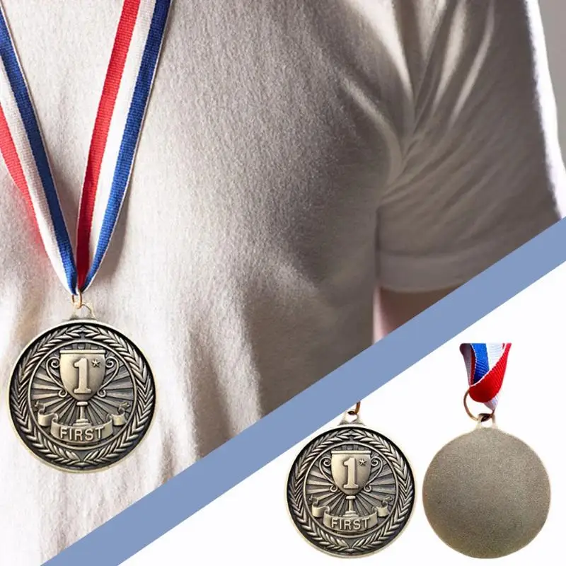 Medallas de victoria de metal de 5 cm con cinta para el cuello, 1 pieza, en oro/plata/bronce para eventos o competiciones