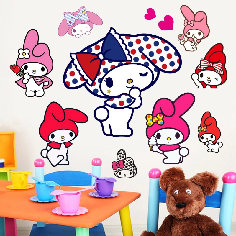 

Kawaii Sanrio Kuromi Wallpaper Stickers Hello Kitty Room Decor My Melody Anime Cute Car Window Kindergarten Walls Cabinets Decor