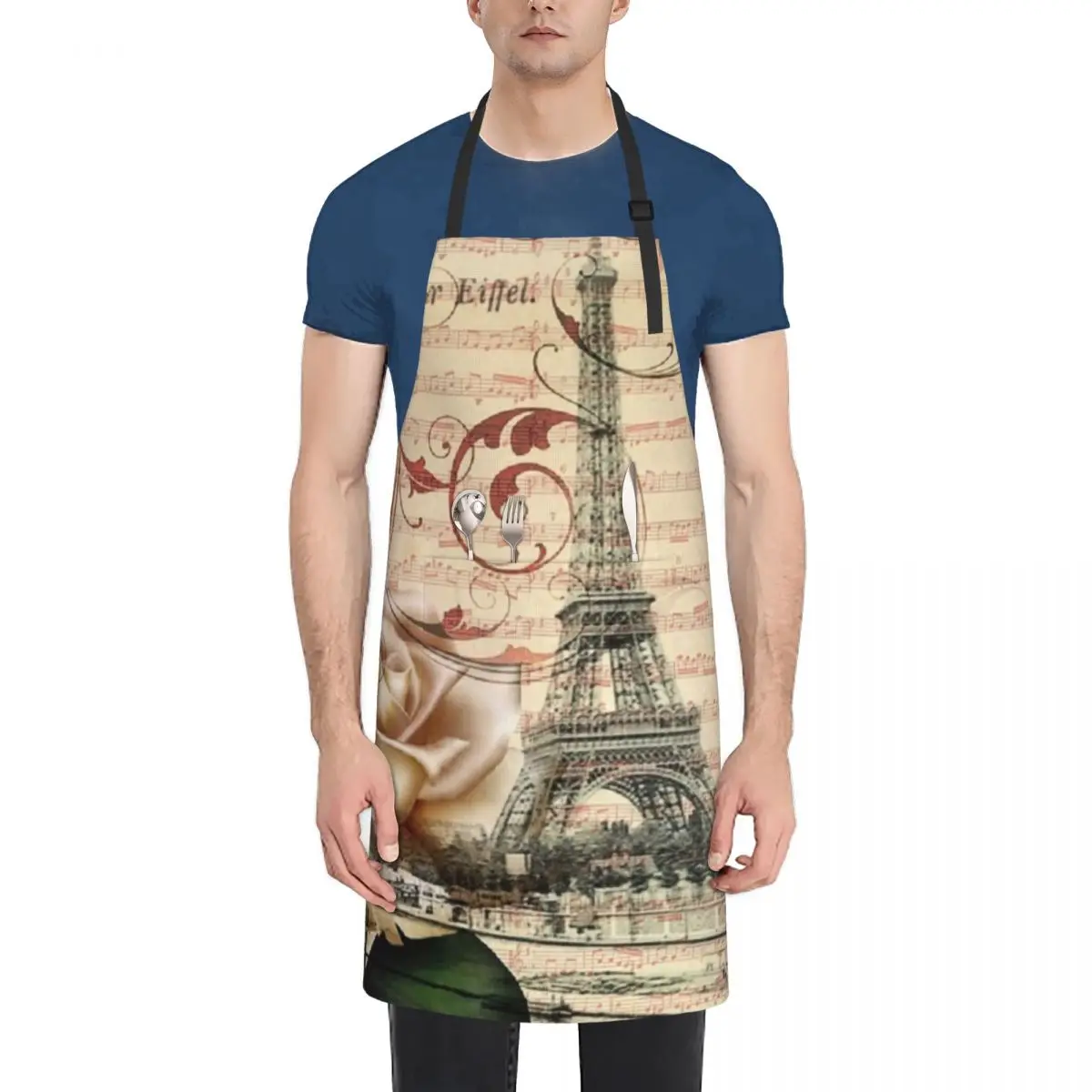 dark academia vintage french botanical white rose paris eiffel tower Apron barber men Apron
