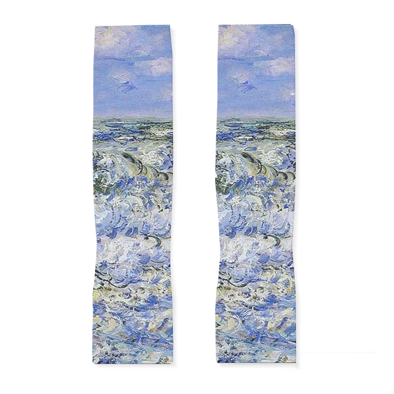 Manicotti per pittura a olio alla moda, protezioni per le braccia estive da donna, maniche per le mani in ghiaccio, maniche per protezione solare con stampa da viaggio per ciclismo all'aperto