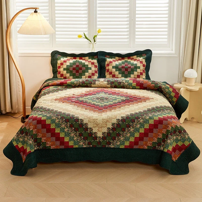 Handmade Patchwork Cotton Bedspread Set Quilted Bed Cover Oversized Quilt Coverlet All Seasons Super King Qeen Sheet Blanket