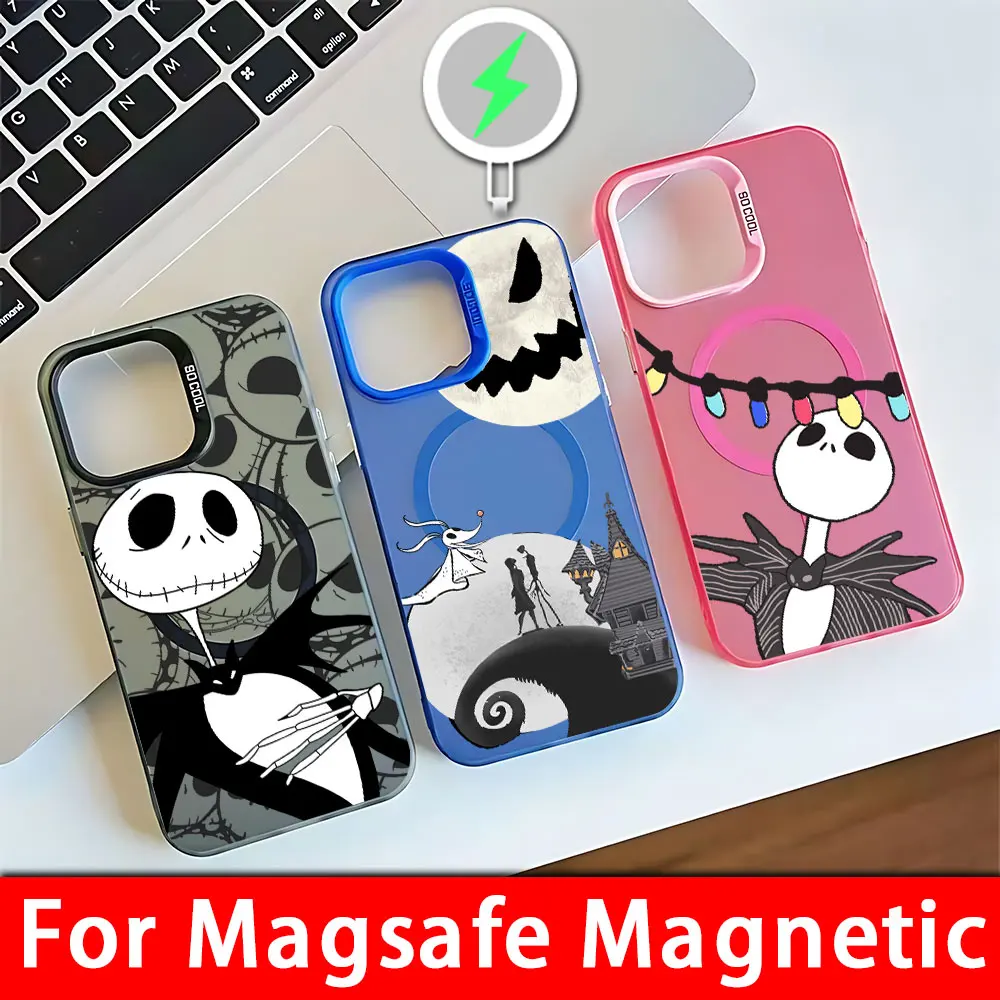 The Nightmare before Christmas Magsafe Magnetic Phone Case for IPhone 11 12 13 14 15 16 Pro Max Plus Border Silver Plated Cover