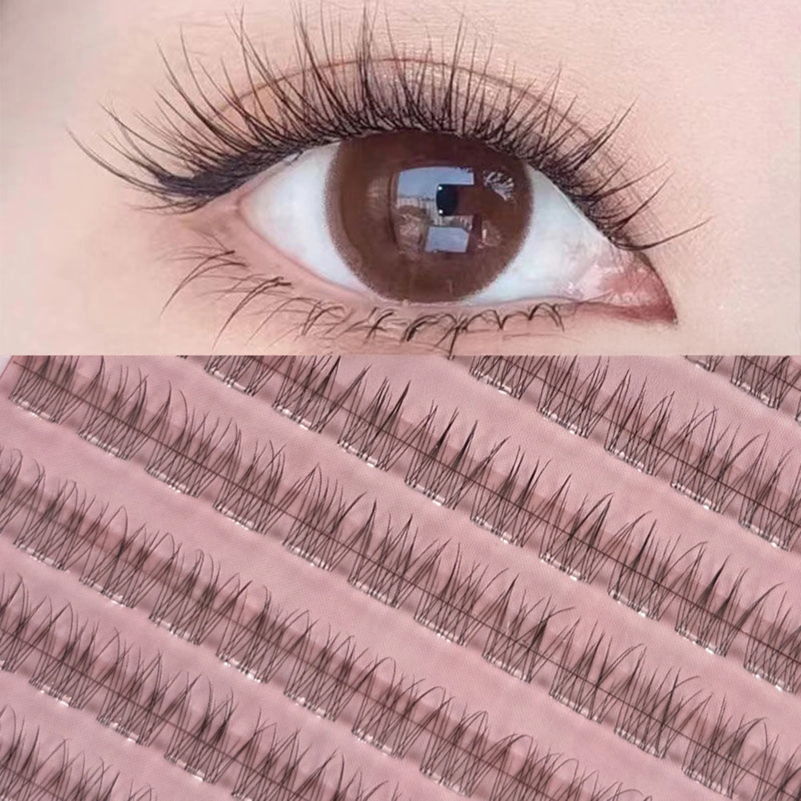 Sem cola cílios postiços 120 clusters natural transparente haste peixe cauda extensão dos cílios 8-11mm misturado c onda preto cílios maquiagem