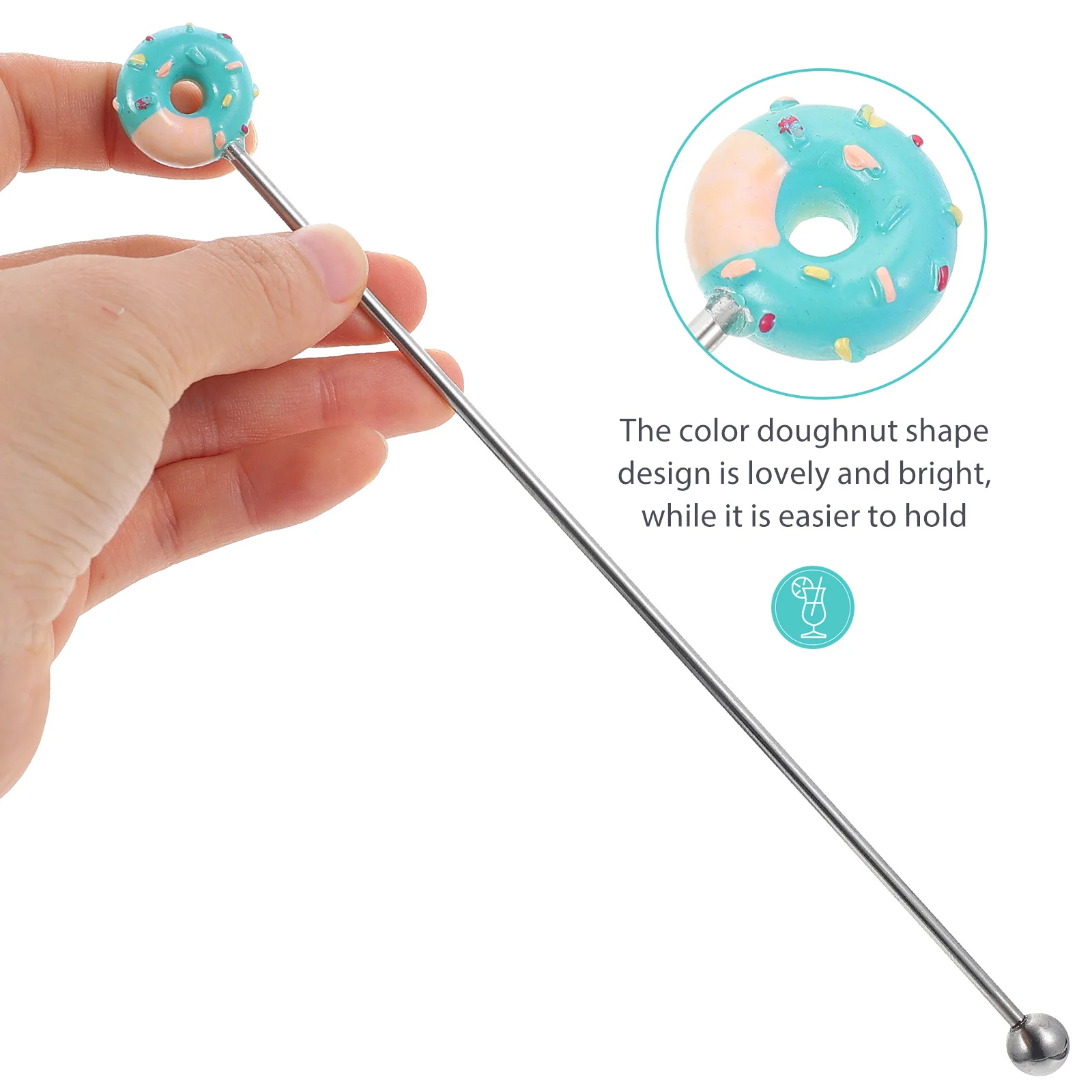 

2Pcs Stainless Steel Beverage Stirrers Reusable Easy Grip Colorful Donut Design for Cocktails Coffee Juice