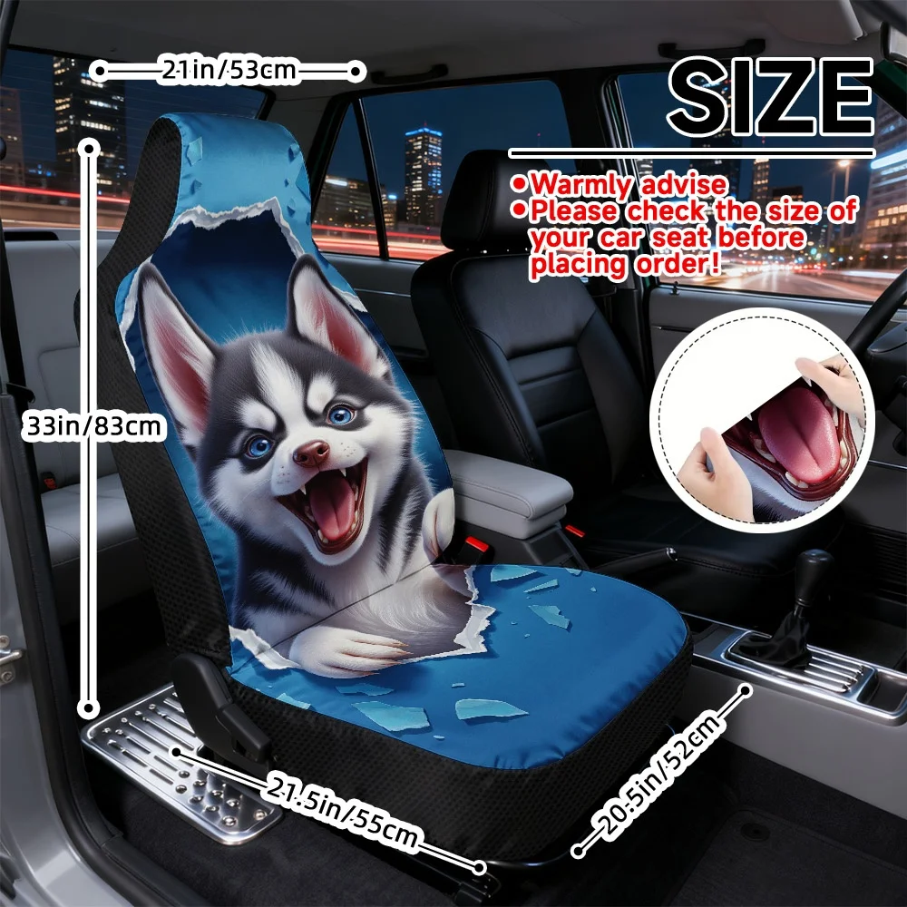 2D Flat Printing, 2pcs Cute Cat Breaking Through Pattern Car Seat Covers, Universal Fit, Durable Polyester Fabric, Soft And Comf
