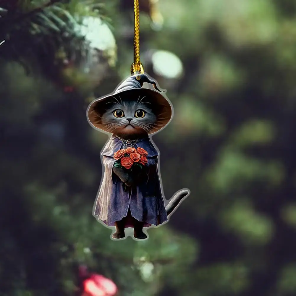 Новинка-автомобильный-кулон-Хэллоуин-мультфильм-ведьма-кошка-автомобильное-зеркало-подвесное-украшение-набор-ключей-2d-плоский-акрил-для-заднего-вида