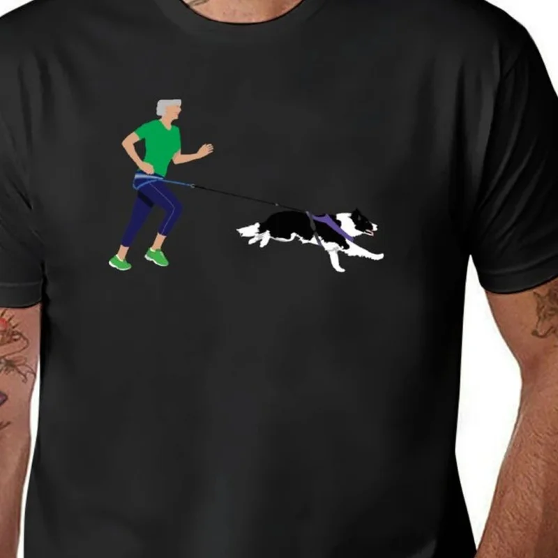 Canicross-Camiseta con estampado de Collie para mujer y hombre, camisa con estampado de bordes blancos, top de verano