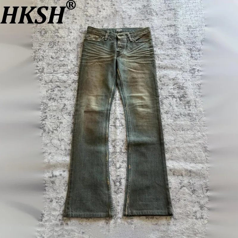 HKSH Spring Autumn New Men Tide Chic Dark Punk High Street Vintage Denim Pants Light Luxury Rock Roll Vibe Flared Jeans HK28668