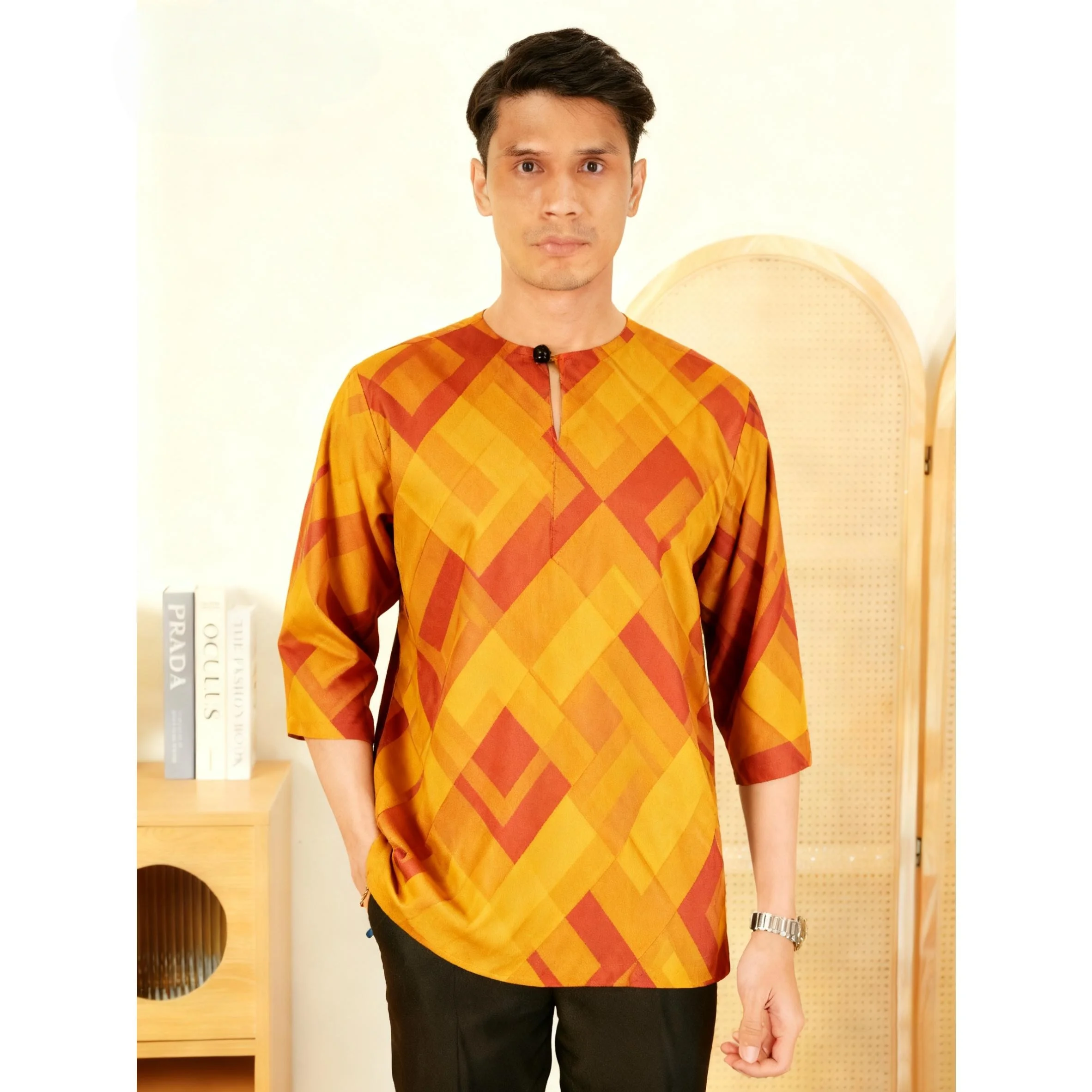 2026 ملابس رجالية مسلمة الوقوف الذهبي طباعة تي شيرتات قصيرة الاكمام العصرية ملابس كاجوال Camicia Araba Islam Maroc Homme #1