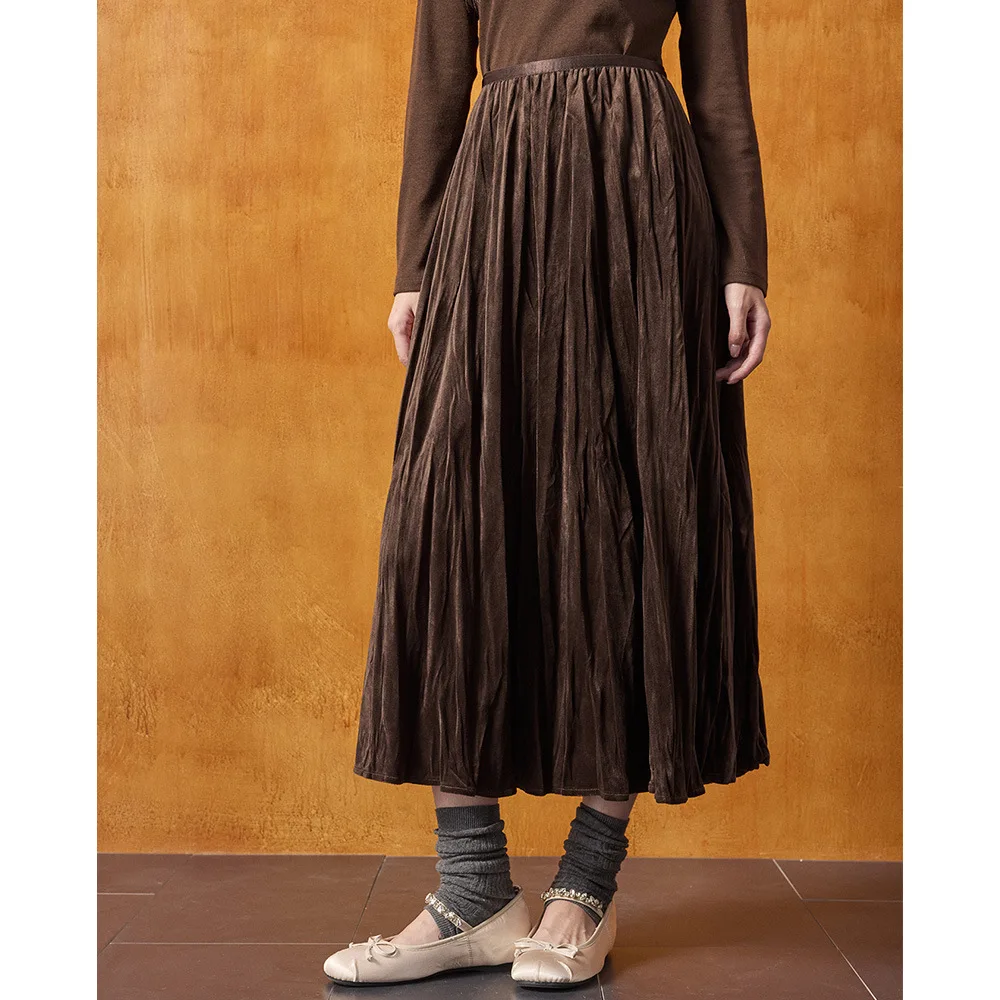 

2025 Autumn/Winter New French Retro High-Waisted Midi Skirt with Pleated Fabric, Versatile and Relaxed Style