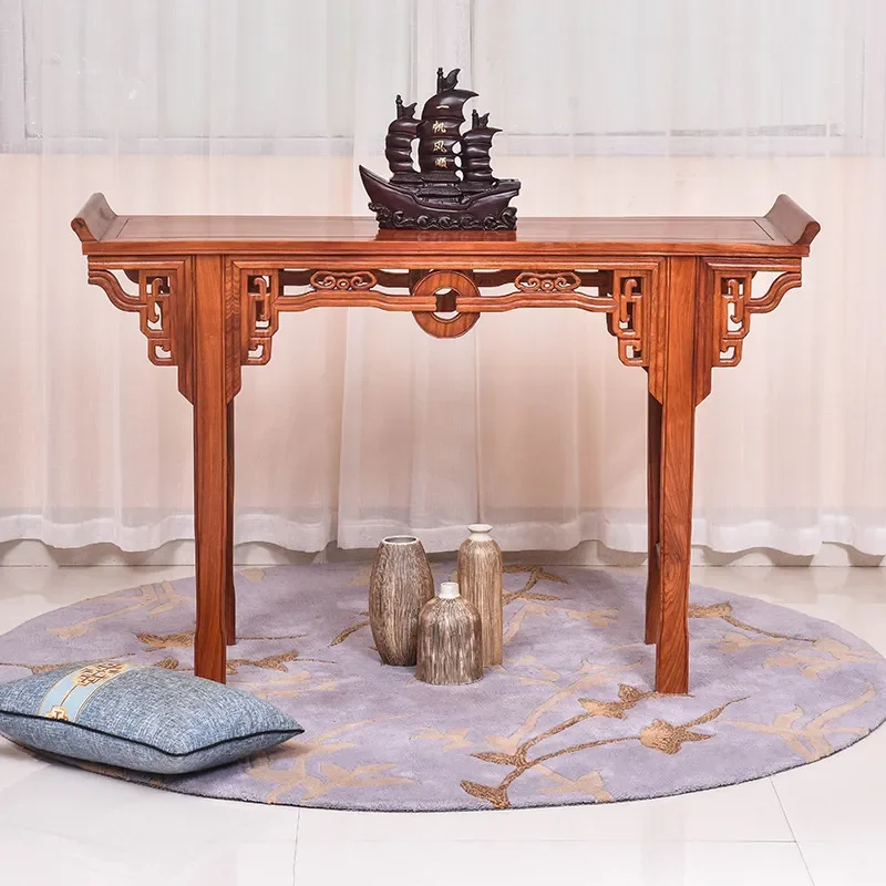 For Mahogany Rosewood Buddha Table Small Chinese Style Entrance Console Table with Copper Coin Design Solid Wood Supply Case
