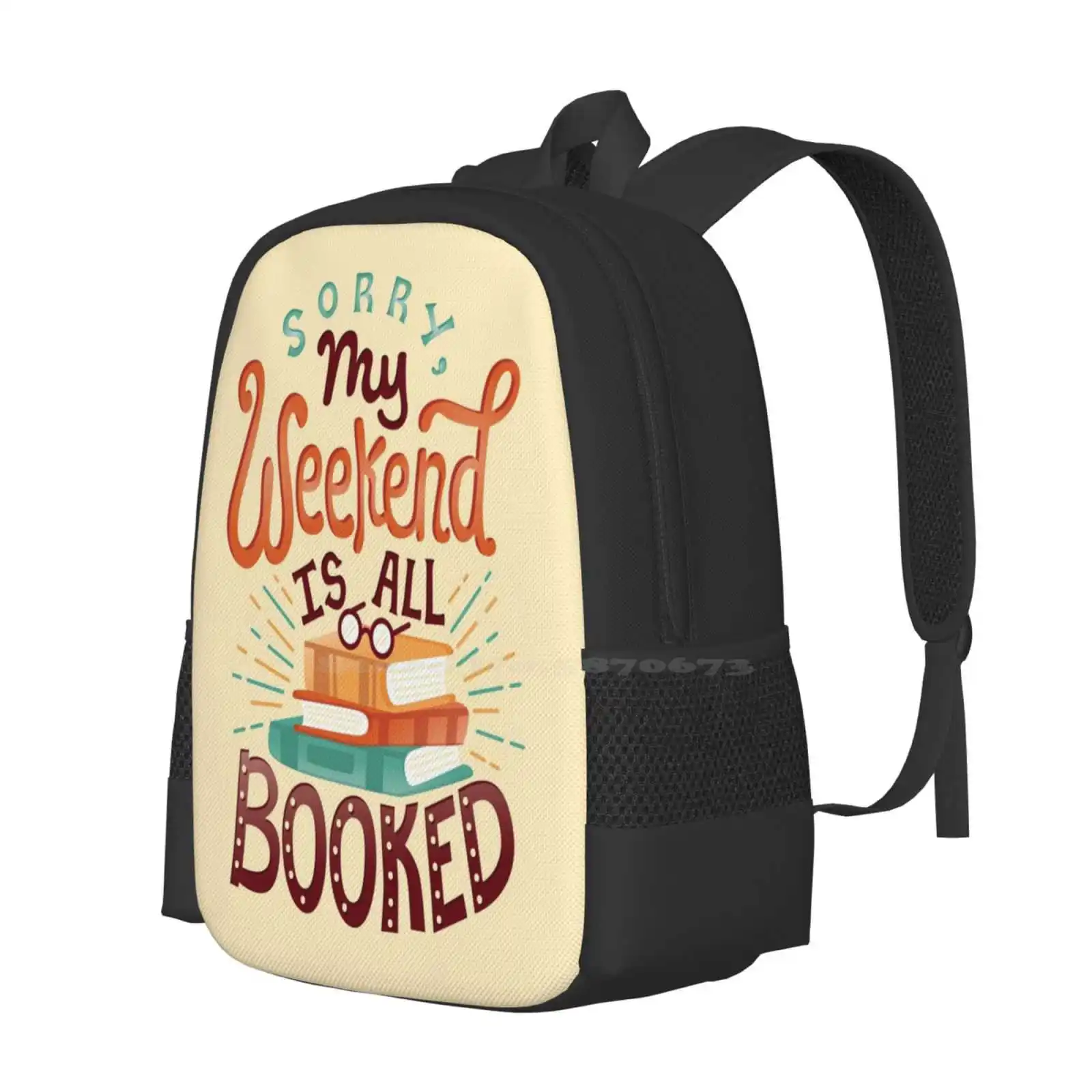 I'M Booked Large Capacity School Backpack Laptop Bags Bookworm Book Lover Books Reading Reader Hand Lettering Weekend Booked