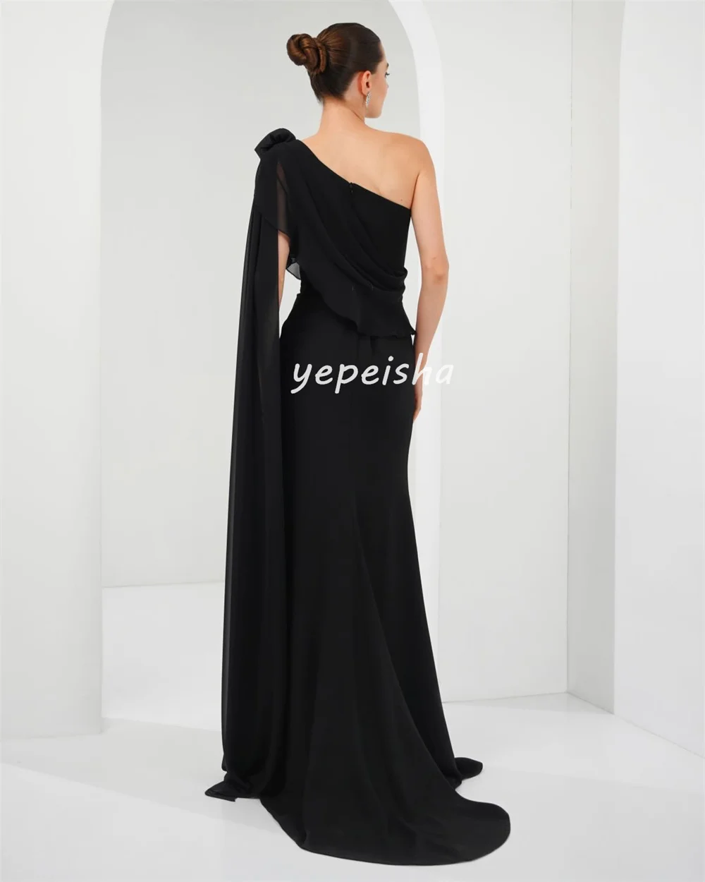 Customized Fashion Sizes Available Chiffon Pleat Ruched Flower Straight Off-the-shoulder Long Dresses Bespoke Occasion Dresses