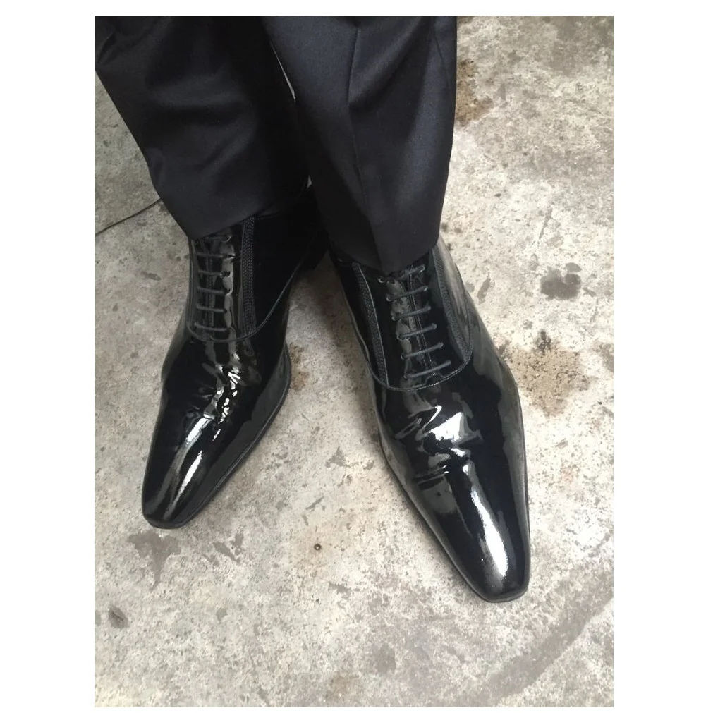 

Black Lace Up Shallow Men Shoes Men's Dress Shoes Leather Pumps High Quality Party Shoes Fashion Big Size 48 Zapatillas Mujer