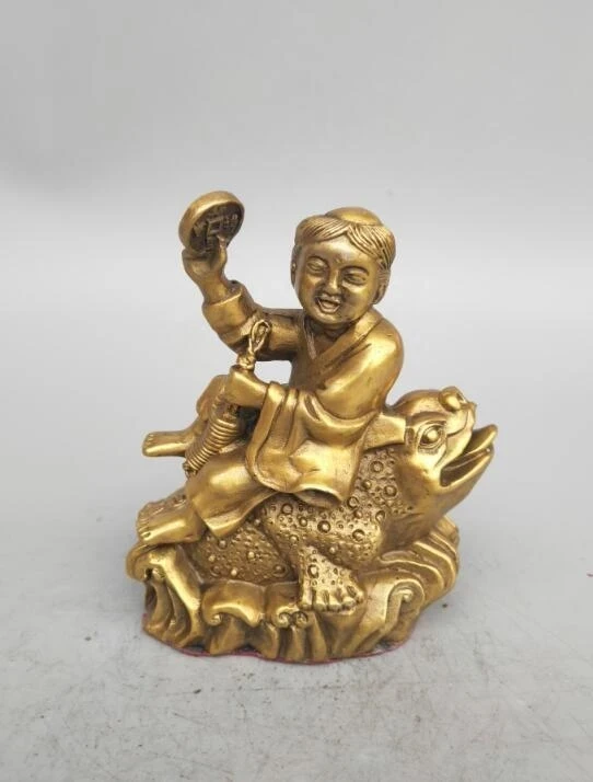 

China Seiko Carving Pure Liu Hai Sit Golden Toad Small Statue