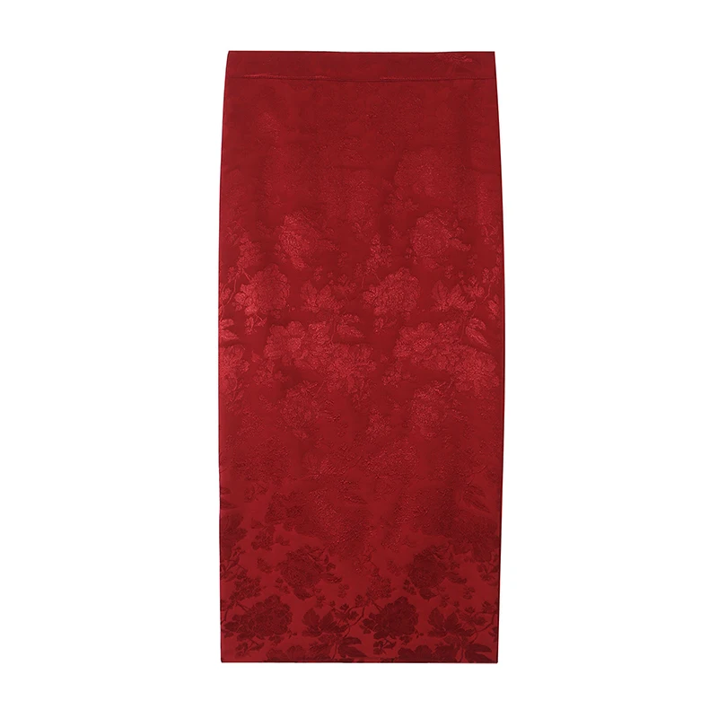 YENKYE Women's  Floral Jacquard Midi Pencil Skirt High Waist  Bodycon Elegant Party Skirts