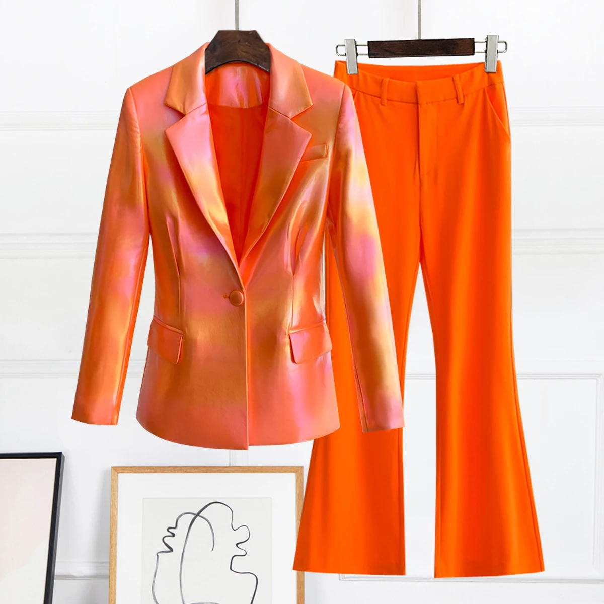 

Quality Spot 2024 Spring And Autumn New Internet Celebrity Pu Leather Suit Two-piece Temperament Women's Suit And Pants Set