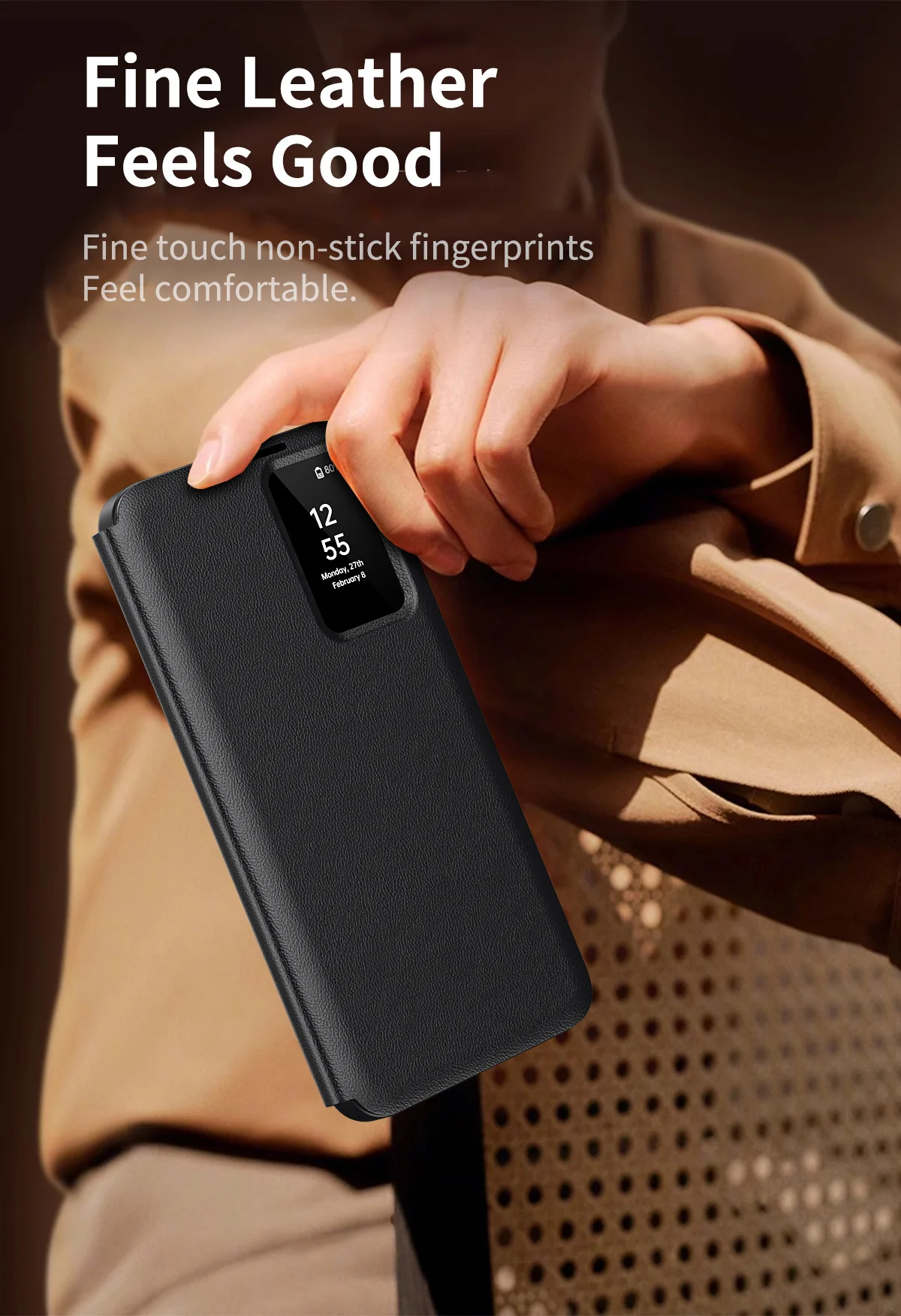 Smart Window Hülle für Samsung Galaxy S25 Ultra S26 FE S24 Plus S23 S22 Leder Anti-Schock-Hüllen Ohne Flip-Cover mit Anrufannahme-Funktion – Detail 7
