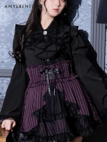 

Японская милая готическая рубашка с рукавами-колокольчиками и перекрестными субкультурами, рубашка с рукавами-колокольчиками для женщин, рубашки серии «Лолита Mine» массового производства