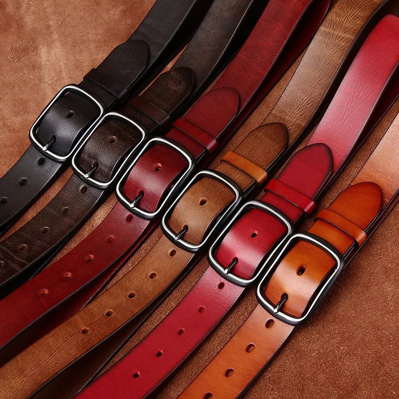 3.8CM Men High Quality Genuine Leather Belt Luxury Pin Buckle Belts Thick Cowskin Fashion Vintage Strap Male Jeans for Man - Image 4
