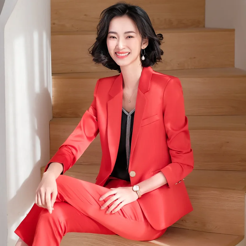 Spring Autumn Women Business Suits with Pants and Jackets Coat Formal OL Styles Pantsuits for Women Blazers Professional