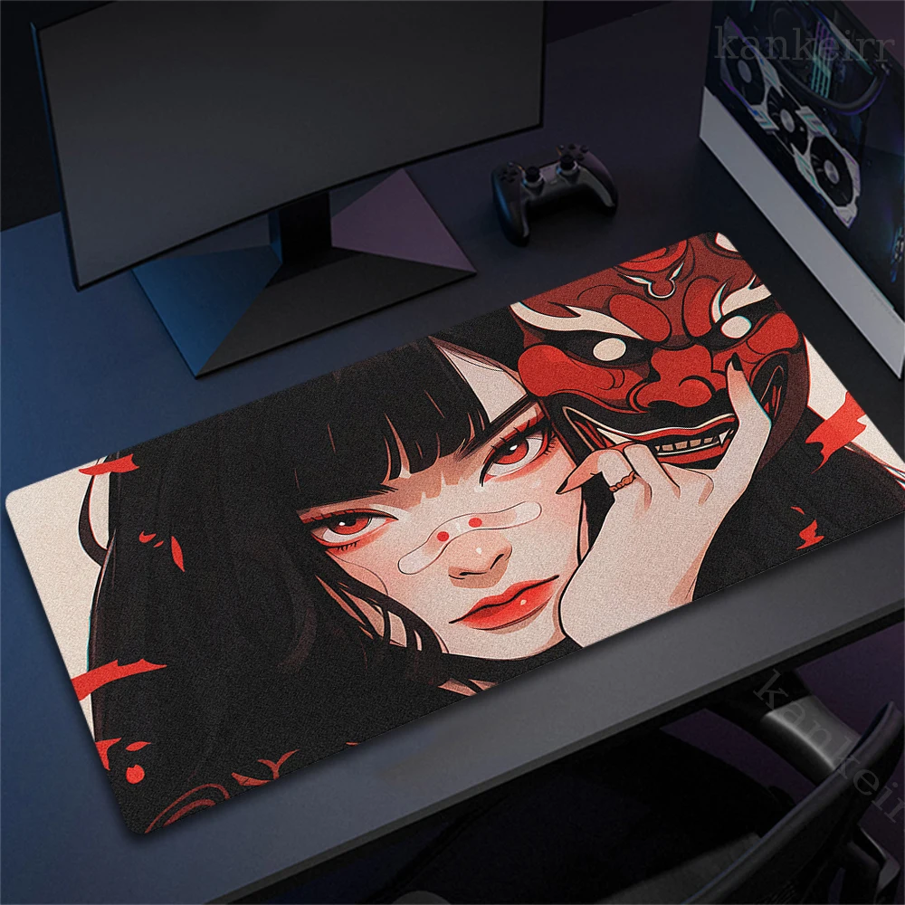 Oni Mask Locking Edge Large Mousepad Gamer Professional Computer Mouse Pad Anime Girls Gaming Mausepad XXL Game HD Print Carpet